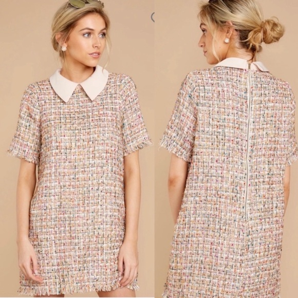 Red Dress Boutique Tweed Collared Dress With Removable Rhinestone Bow - Picture 7 of 8